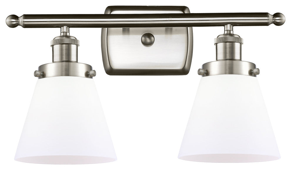 Small Cone 2-Light Bath Vanity-Light, Brushed Satin Nickel, Matte White