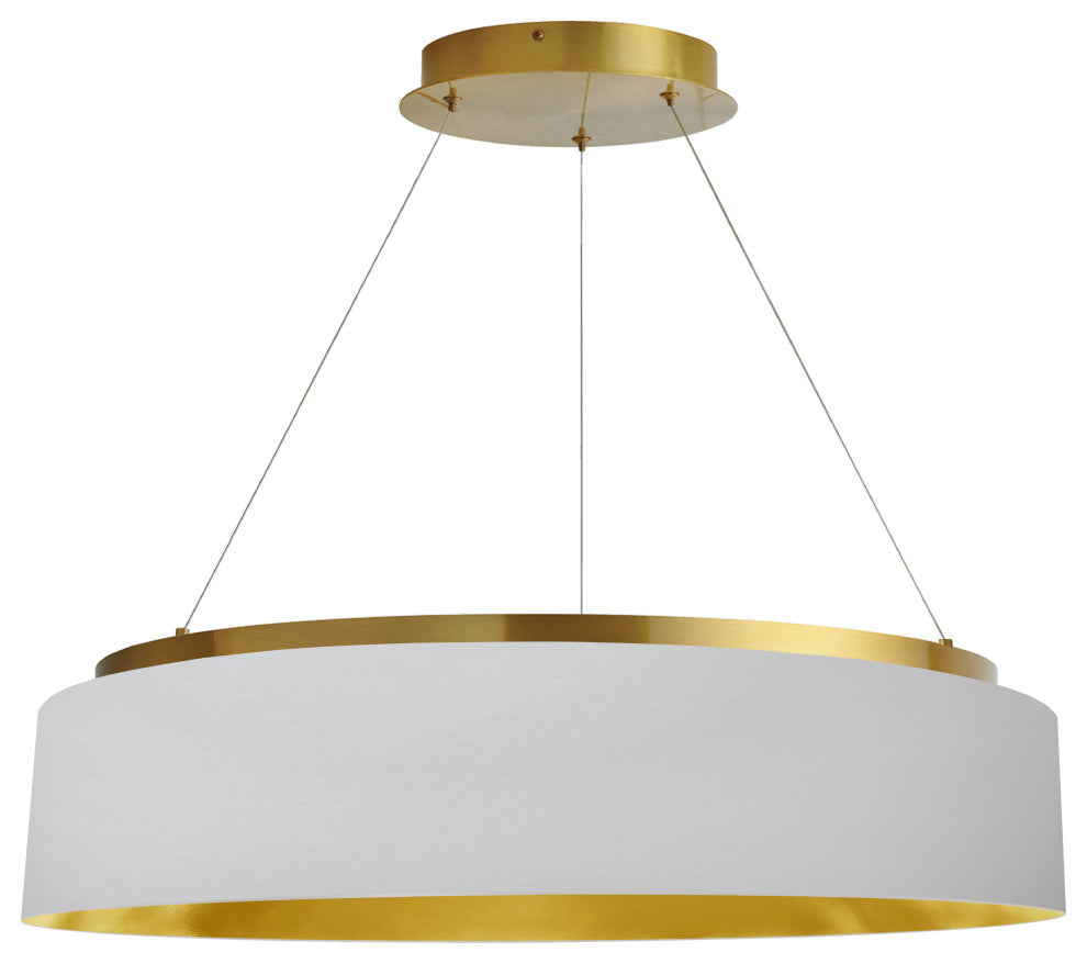 DAINOLITE CIR-2634C-AGB-692 34W Chandelier, Aged Brass w/ White Shade