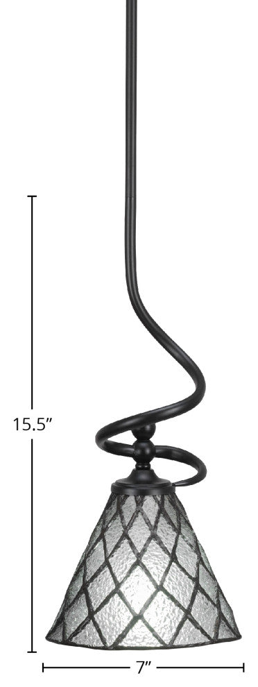 Capri Stem Mini Pendant In Matte Black Finish With 7" Diamond Ice Art Glass