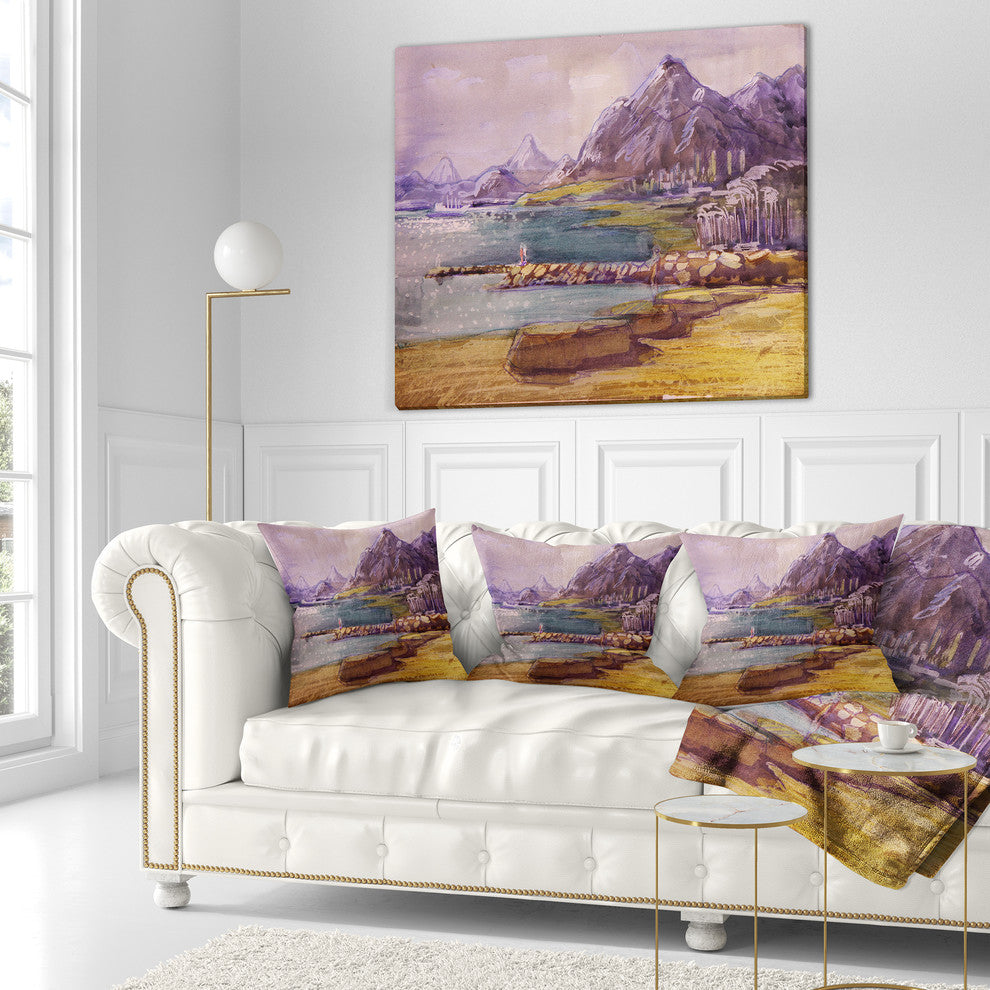 Purple Hills Landscape Printed Throw Pillow, 18"x18"