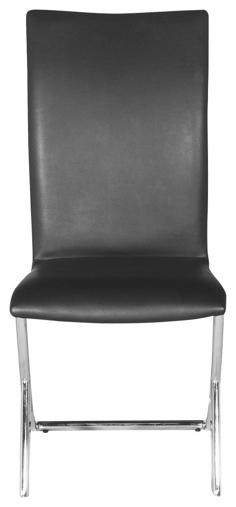 Set of Two Contempo Slim Black Faux Leather and Stainless Dining Chairs