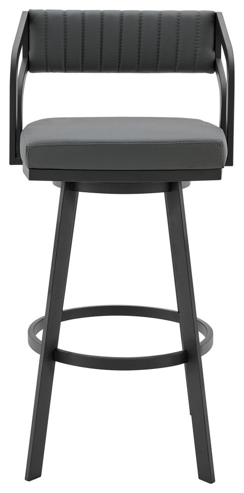 30" Timeless Slate Gray Faux Leather Silver Finish Swivel Counter Stool