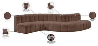 Arc Vegan Leather Upholstered 6-Pc. S-Shaped Modular Sofa, Brown