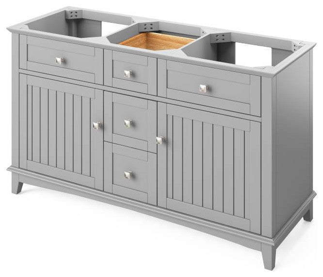 Savino Modern 60" Grey Double Sink Vanity, Black Granite Vanity Top