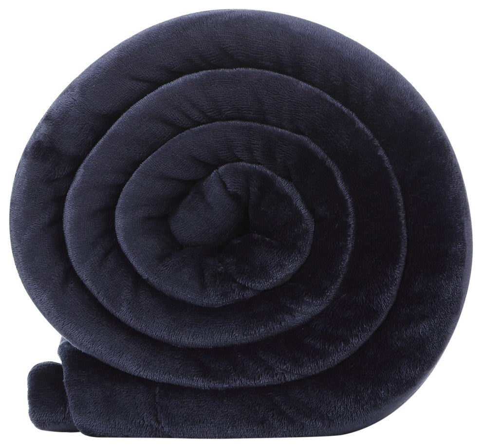 Amarey Flannel Reversible Sherpa Throw Blanket, Navy, 90"x90"