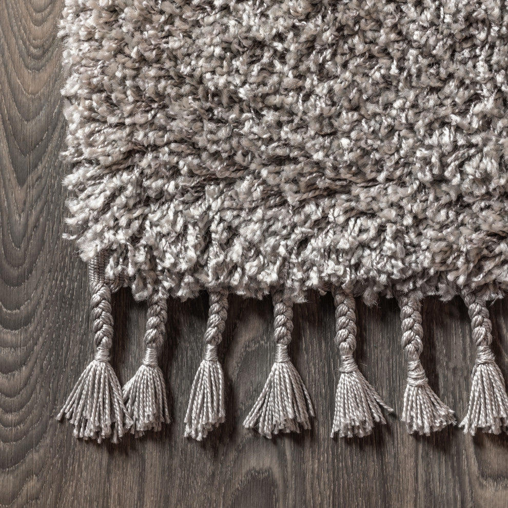 Mercer Shag Plush Tassel Area Rug, Grey, 2 X 8
