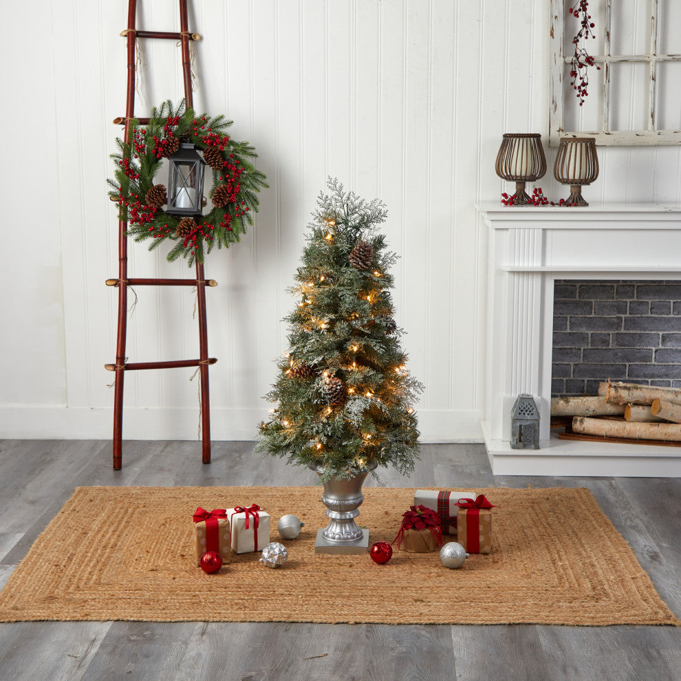 T3324 4 English Pine Artificial Christmas Tree With 100 Warm White LED Lights