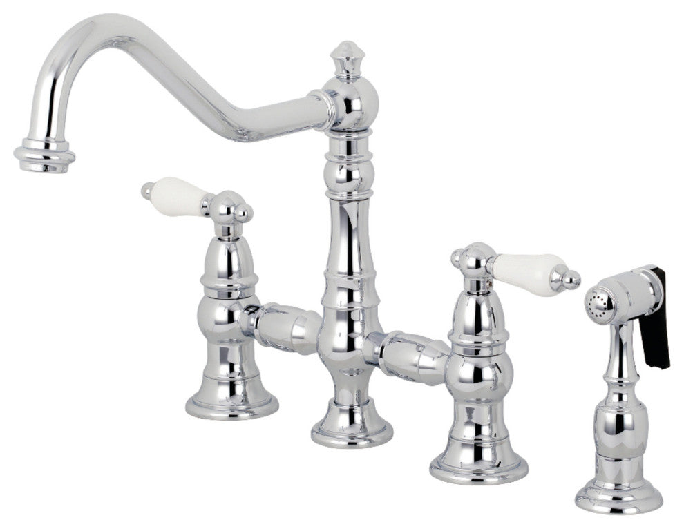 KS3271PLBS Restoration 8" Bridge Kitchen Faucet With Sprayer, Polished Chrome