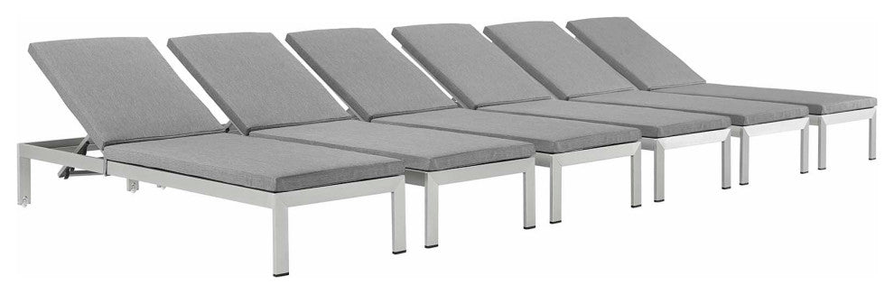 Shore Chaise with Cushions Outdoor Patio Aluminum, Set of 6