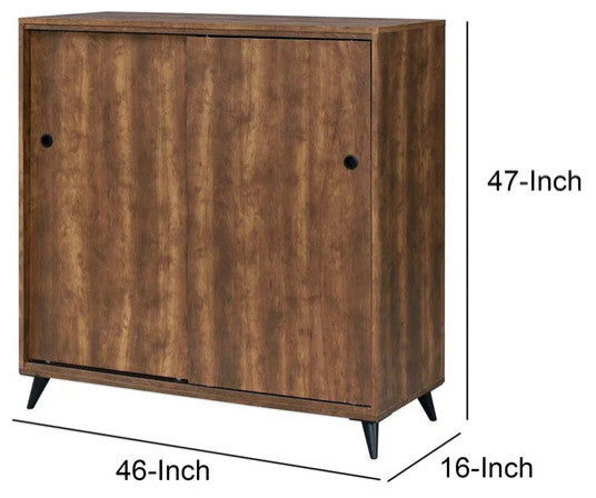 Wooden Shoe Cabinet with 2 Sliding Doors and Splayed Legs, Oak Brown