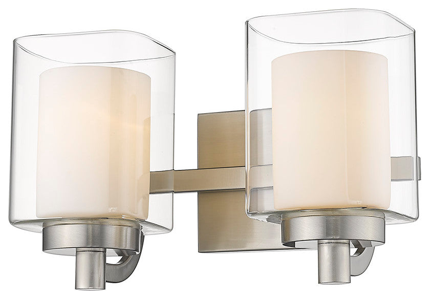 2 Light Modern Double Glass Bathroom Vanity Light in Nickel