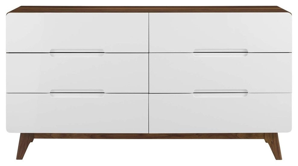 Origin Six-Drawer Wood Dresser or Display Stand, Walnut White
