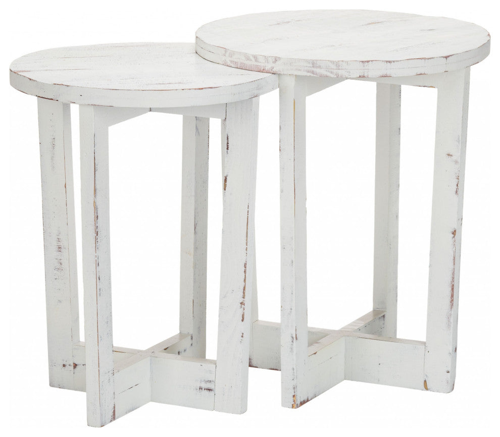 23" Rustic Modern Farmhouse White Round End Table