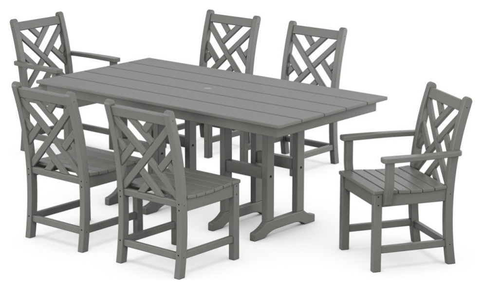 Chippendale 7-Piece Farmhouse Dining Set, Slate Grey