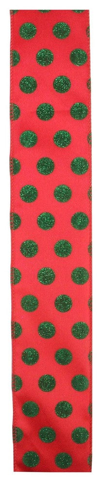 Red & Green Polka Dot Wired Christmas Craft Ribbon
