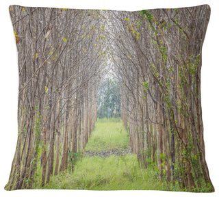 Pathway Through Fall Green Trees Landscape Photography Throw Pillow, 16"x16"