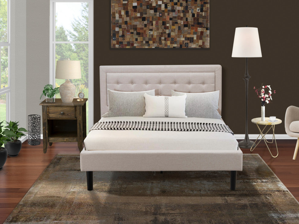 2Pc Fannin Queen Bedroom Set, 1 Wingback Bed, Nightstand, Mist Beige