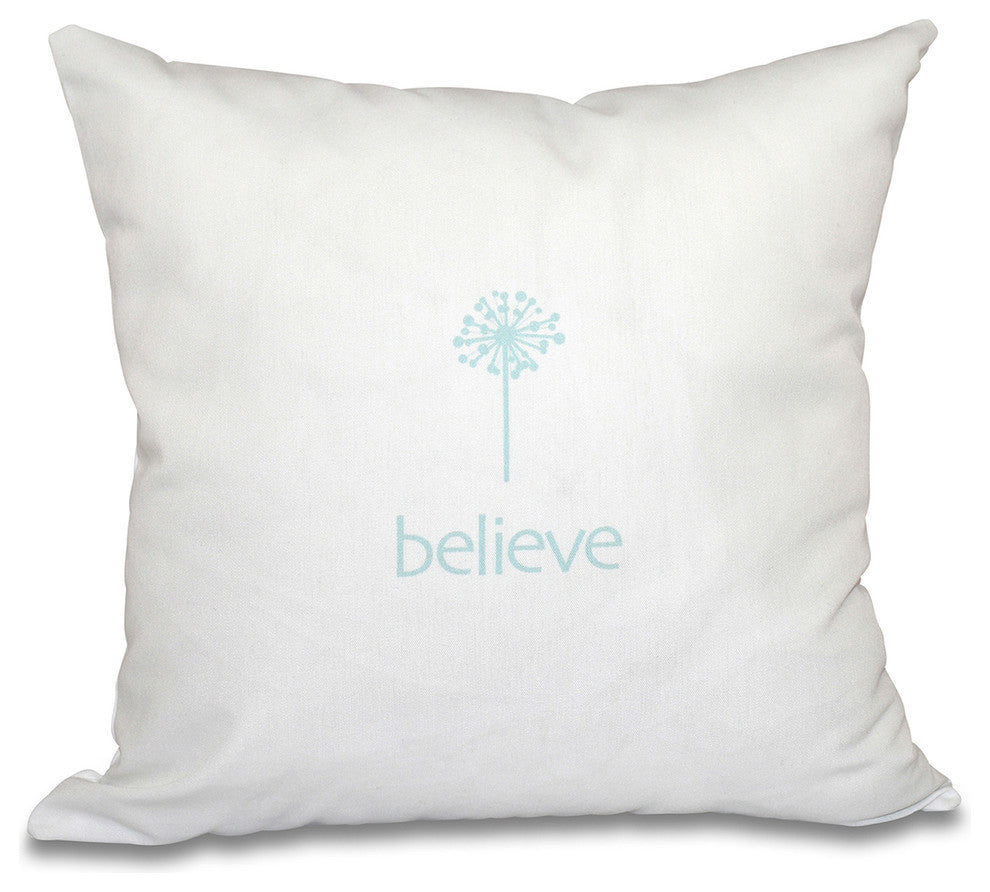 16"x16" Make A Wish, Word Print Pillow, Aqua