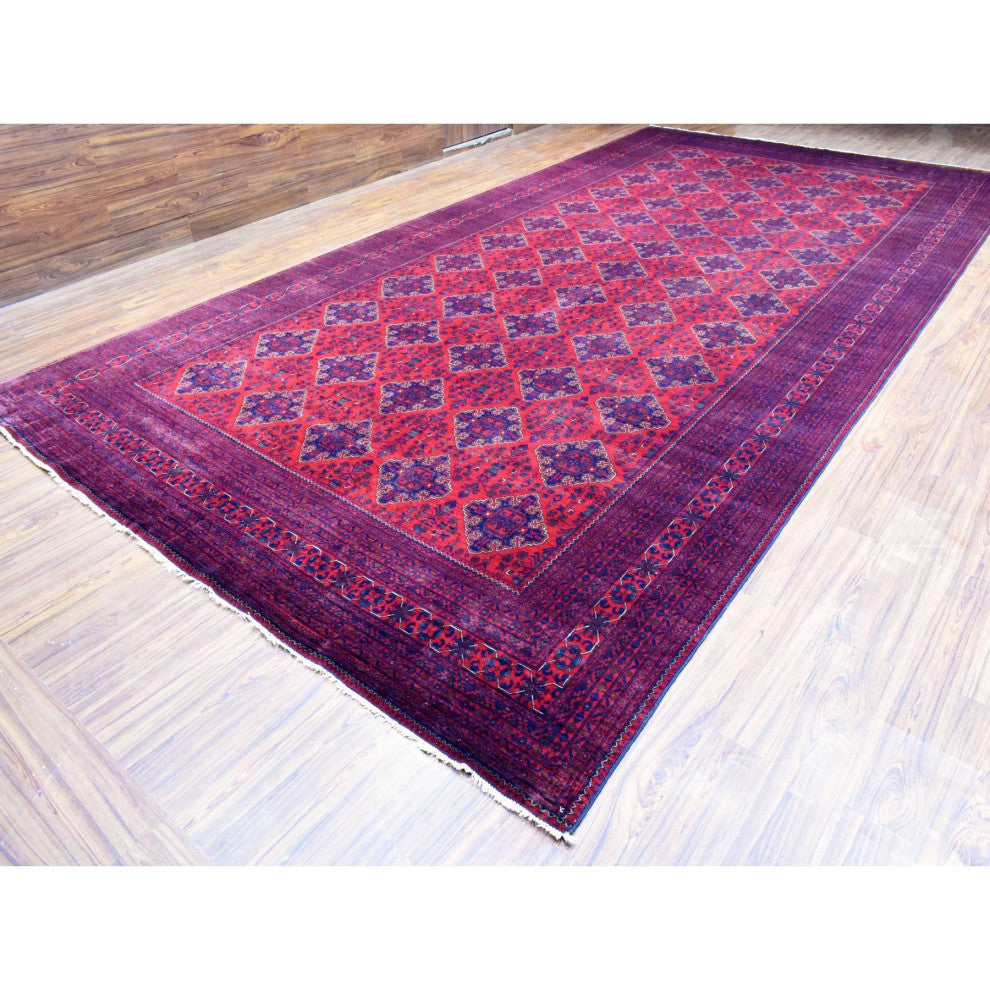Red, Hand Knotted Afghan Khamyab Extra Soft Wool Oversized Rug, 10'0"x19'2"