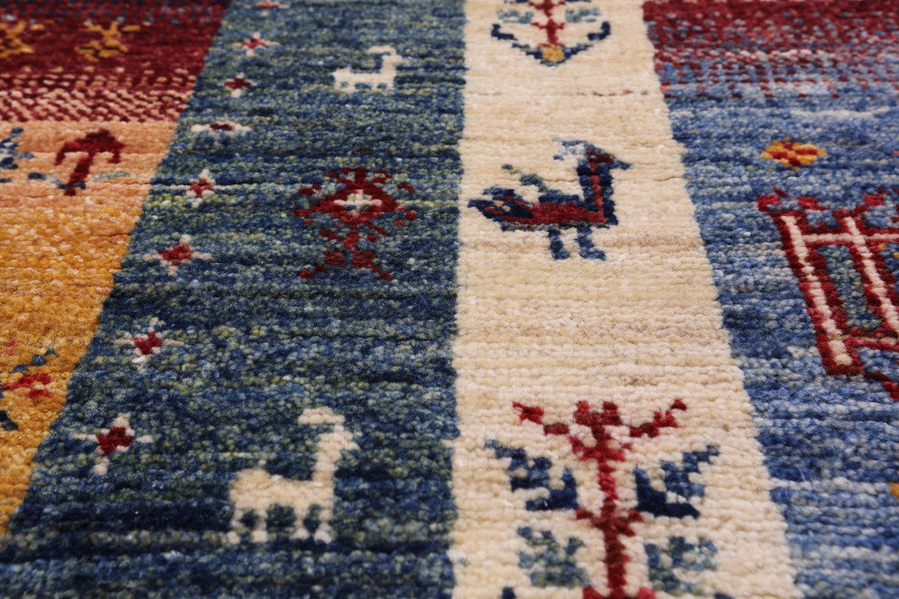 Persian Gabbeh Tribal Hand-Knotted Rug 4' 11" X 6' 8" Q4935