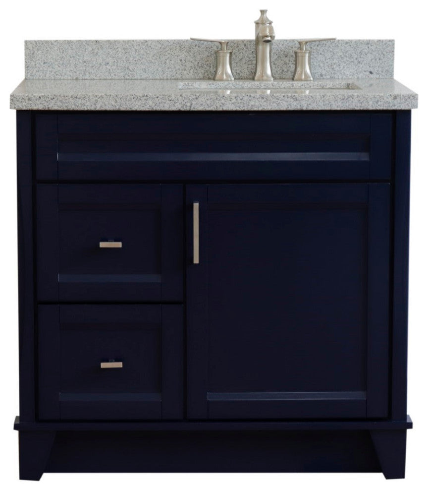 37" Single Sink Vanity, Blue Finish With Gray Granite