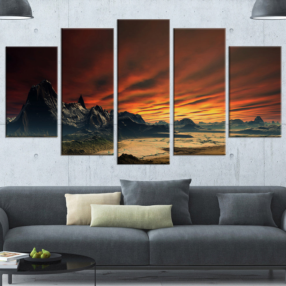 Beautiful Alien Planet Traos, Landscape Canvas Art Print, 60"x32", 5 Panels