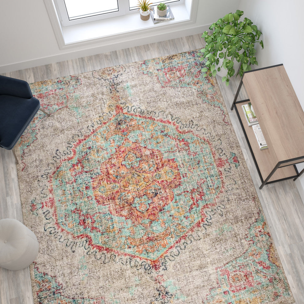 Distressed Medallion Area Rug, 8' X 10'