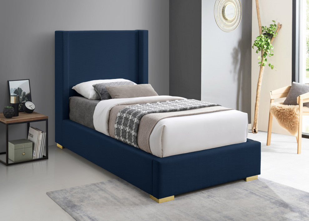 Royce Linen Upholstered Bed, Navy, Twin