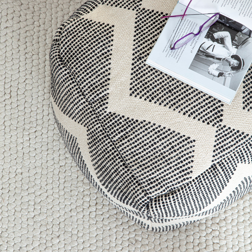 Maplewood 20" x 20" x 20" Black and Ivory Pouf