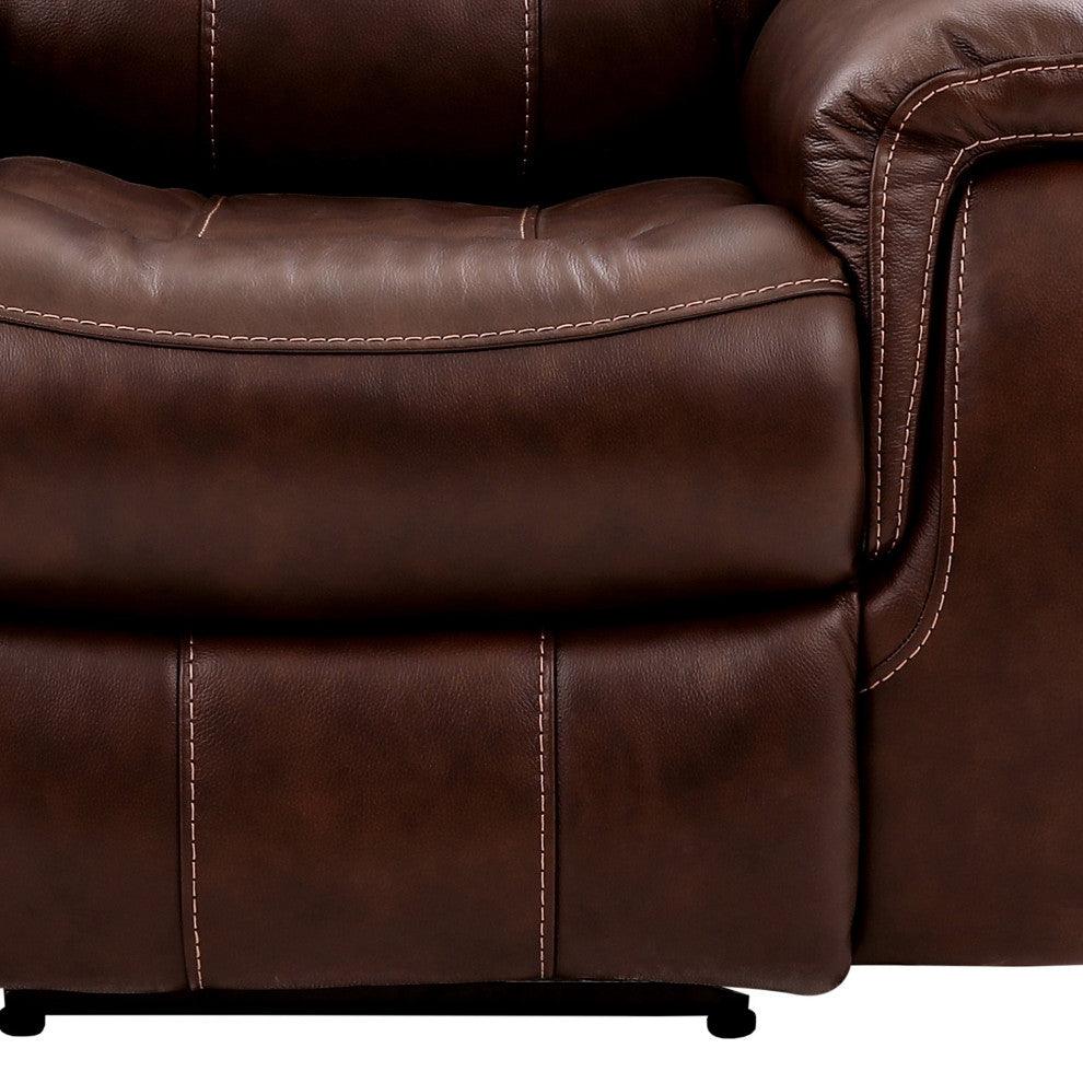 Modern Reclining Sofa, Genuine Leather Seat With Power Headrest & Lumbar Support