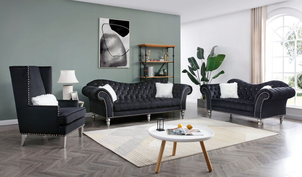 Wilshire Sweetheart Back Tufted Loveseat, Black