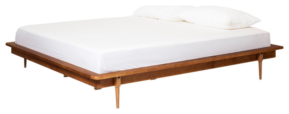 King Mid Century Modern Solid Wood Platform Bed - Caramel