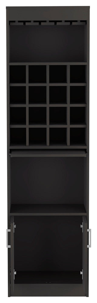 DEPOT E-SHOP Athens Bar Cabinet,16 Wine Cubbies,2 Open Shelves,Glass Rack, Black