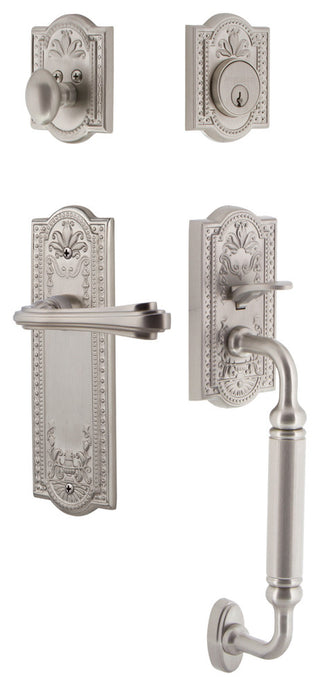 Meadows Plate C Grip Entry Set Fleur Lever, Satin Nickel, 2-3/4", Right