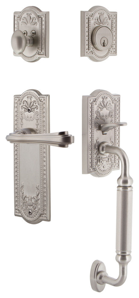 Meadows Plate C Grip Entry Set Fleur Lever, Satin Nickel, 2-3/4", Right