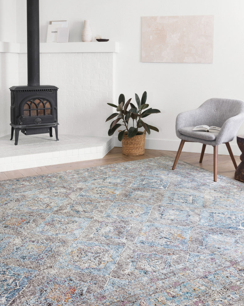 Polyester Pile Dante Area Rug by Loloi II, Granite/Light Blue, 9'6"x13'3"