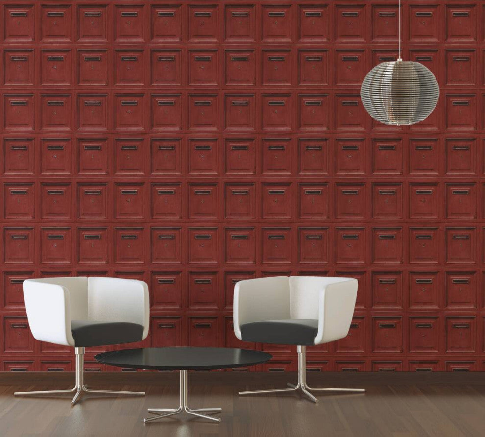 Loft Nature Textured Wallpaper, Numbered Post Boxes, Red Black, One Roll