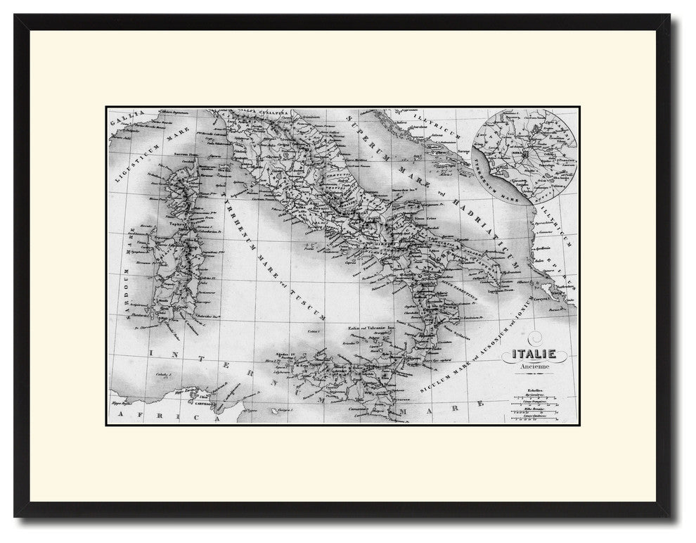 Italy Rome Vintage B&W Map Canvas Print, 16"x21"