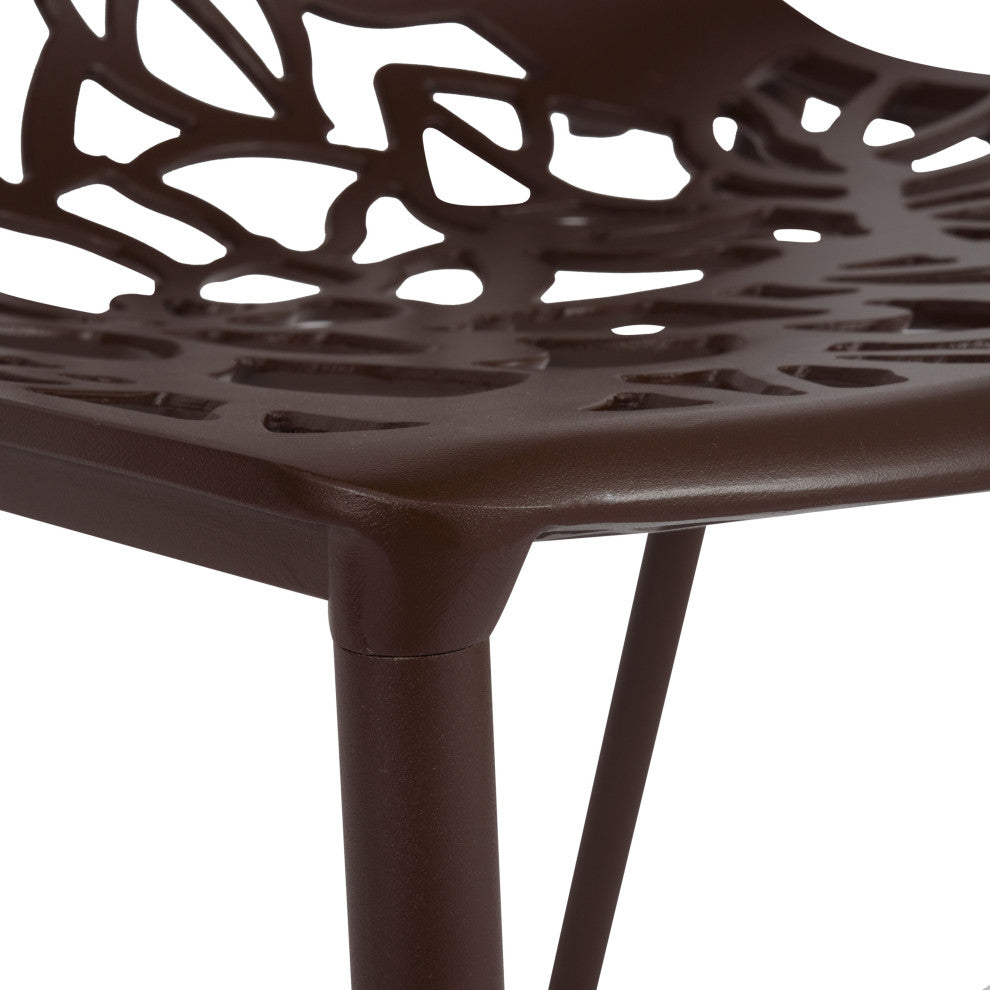 LeisureMod Devon 5-Piece Aluminum Patio Dining Set With Table and 4 Chairs, Brown