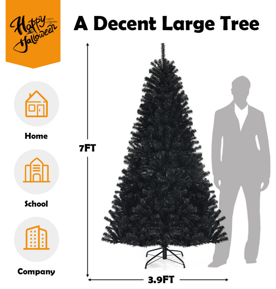 Costway 7ft Pre-lit PVC Christmas Halloween Tree Black w/ 500 Purple LED Lights