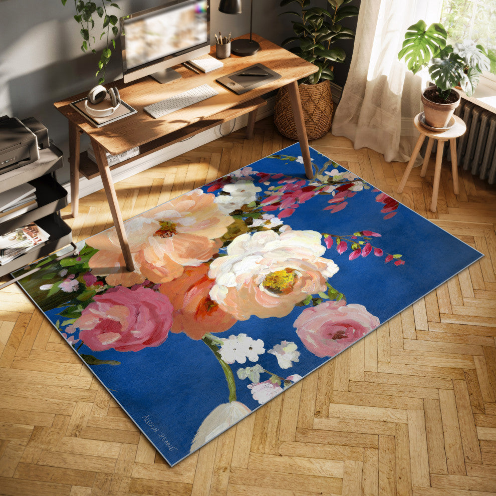 Midnight Flowers I Hand Washable power-loomed Art Area Rug, 5'x7.5'
