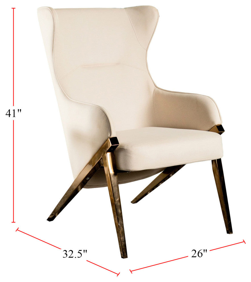 Accent Chair With Metal Frame, Cream and Bronze
