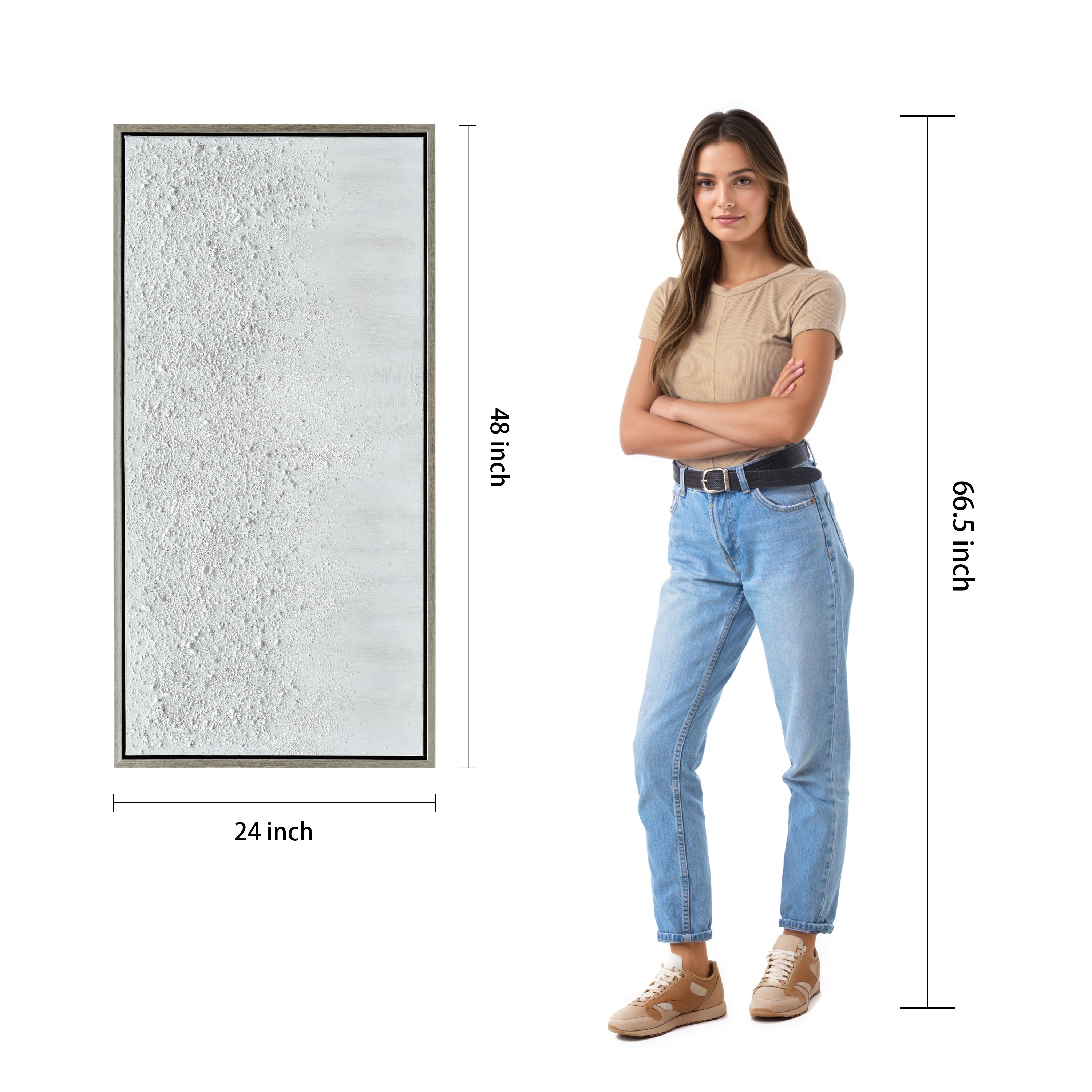 White Snow B Textured Metallic Hand Painted Wall Art Framed Canvas