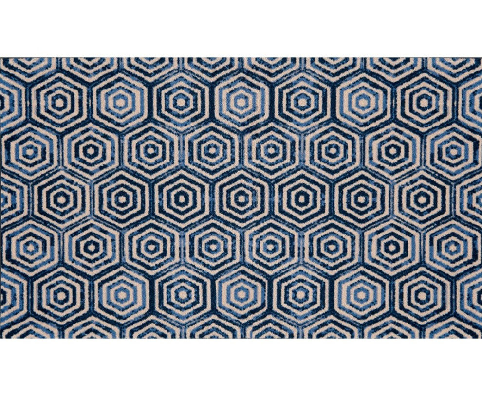 2' x 4' Shades of Blue Hexagons Washable Floor Mat