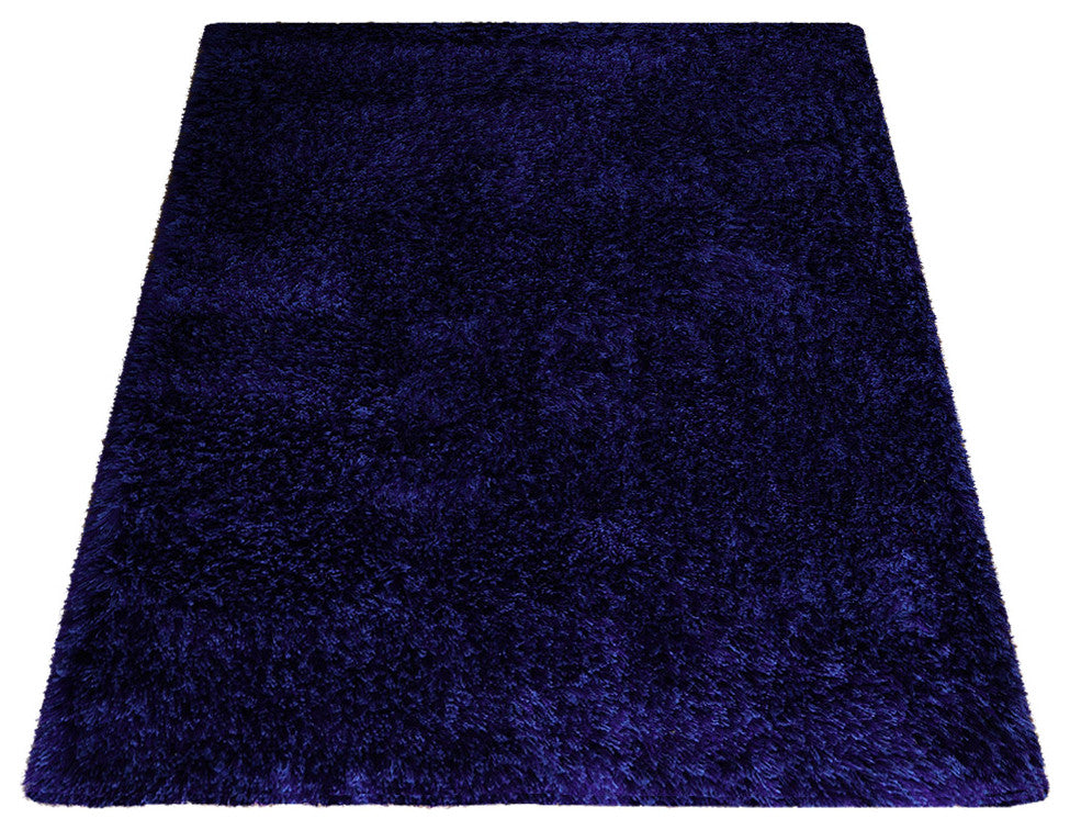 HAND TUFTED SHAG POLYESTER ECO-FRIENDLY AREA RUGS -  Blue Color, Solid Design