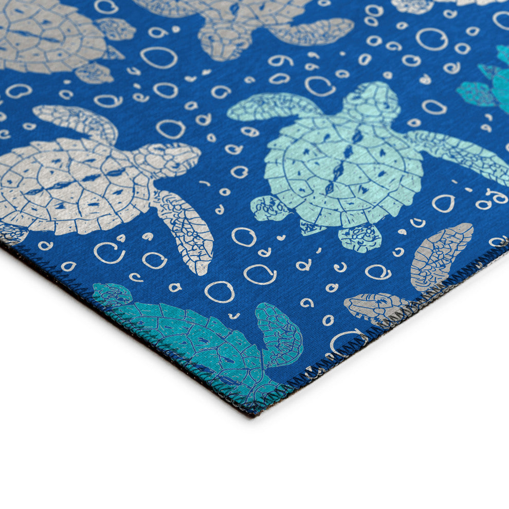 Indoor/Outdoor Seabreeze SZ13 Navy Machine Washable 8' x 8' Round Rug