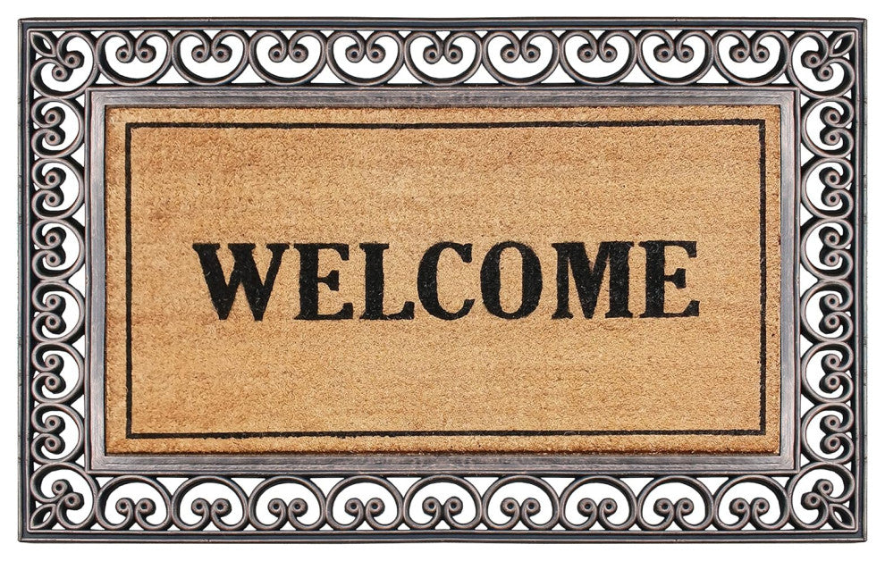 A1HC Welcome Rubber And Coir Paisley Border Double Doormat, 30"X48"
