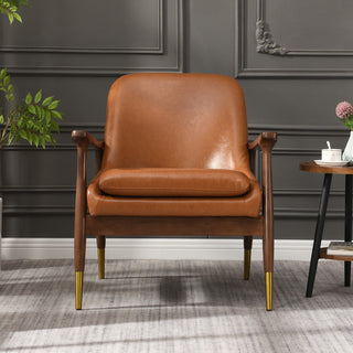 GDF Studio Mid-Century Modern Faux Leather Accent Chair, Solid Wood Frame, Brown, Single