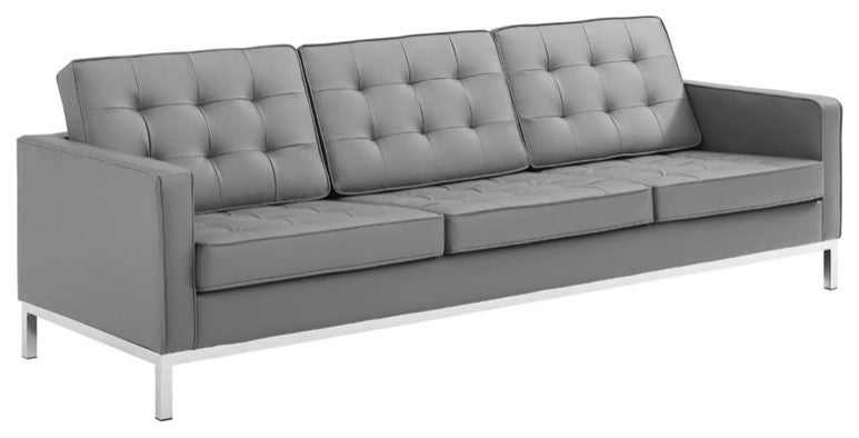 Loft 3 Piece Tufted Upholstered Faux Leather Set Silver Gray