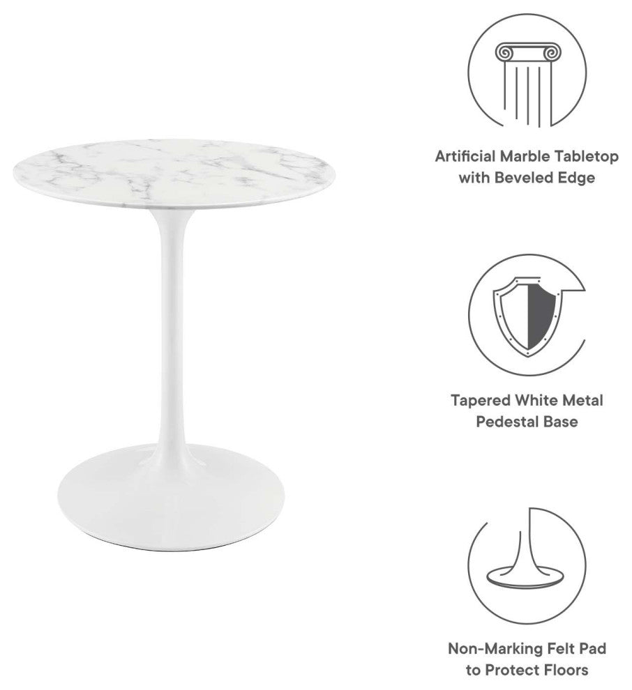 Lippa 28" Round Artificial Marble Dining Table, White